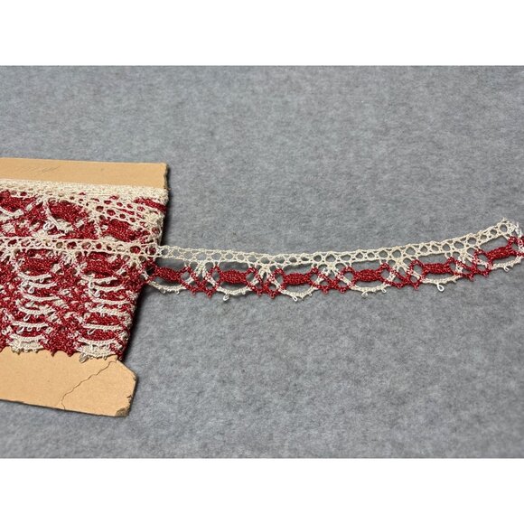 Vintage Lace Trim Red Floral Pattern 1" x 4 yards Crochet Craft Sewing Supplies - Picture 1 of 6